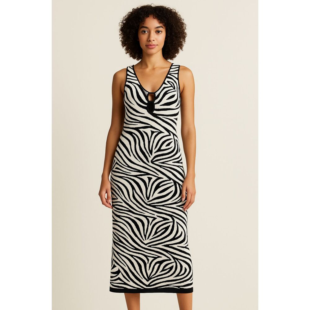 HOUSE OF HARLOW 1960 Zebra Print Knit Maxi Dress Medium